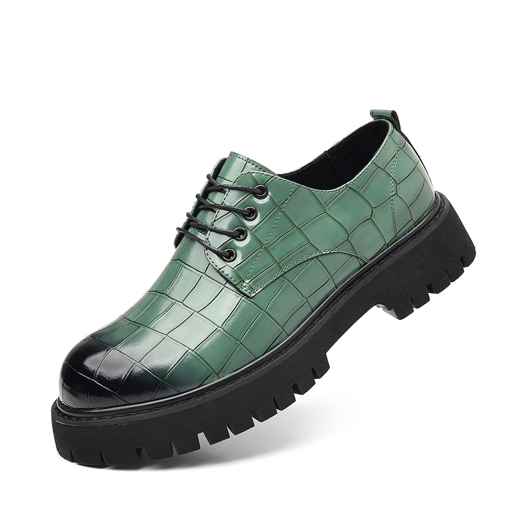 Men'S Glossy Green Derby Shoes - Low-Top Lace-Up Dress Shoes with Thick Rubber Sole, Synthetic Cover Upper & Cushioned Insole - Formal & Business Casual Shoes for Office, Parties - Easy-clean Elegant Footwear, Office Footwear