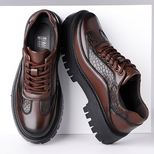 9001-1 Men'S Minimalist Height-Increasing Loafers, PU Easy-Clean Design with Thick Sole for Enhanced Proportions, Suitable for Office Wear and Formal Events