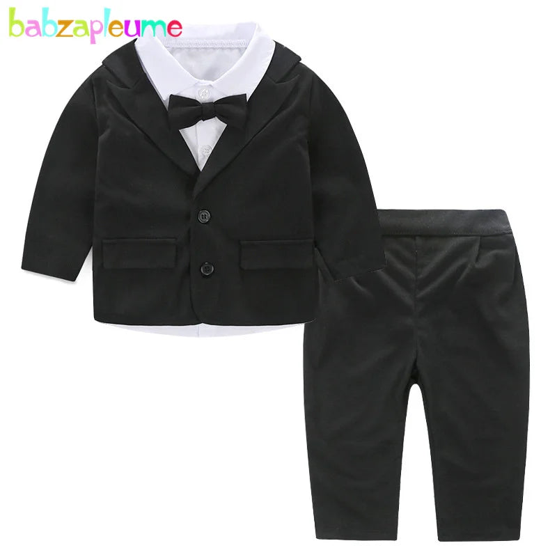 3Piece Spring Fall Newborn Baby Boy Clothes Fashion Gentleman Suit Black Infant Coat+White Shirt+Pants Kids Clothing Set BC2038