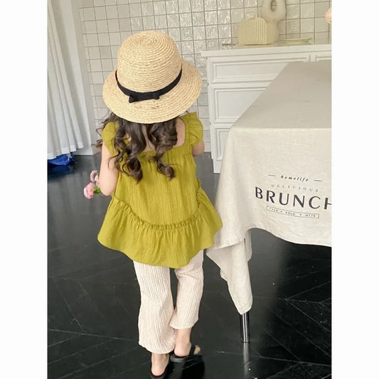 Baby Girls Suits Summer Fly Sleeve Vest Shirt+Leg Pants 2Pcs Sets Children Kids Clothing Sets Girl Outfits Set 2-6Yrs