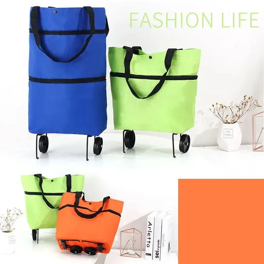 Portable Folding Shopping Bag, Tugboat Bag, Grocery Bag, Large Capacity with Wheels, Small Cart for Buying Groceries