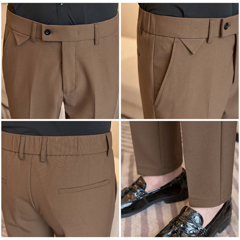 Men's High-Grade Trousers, Stretch Waist, Casual Trousers Slim Fit Navy Blue, Business All-Match,Male Pants