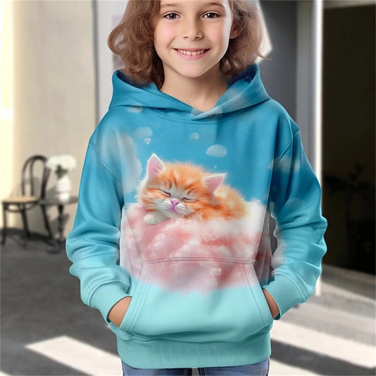 Hoodies Animal Cat 3D Print kawaii Streetwear Boys Girls Sweatshirts Oversized Unisex Hoodie Kids Hooded Pullovers Tops Clothing