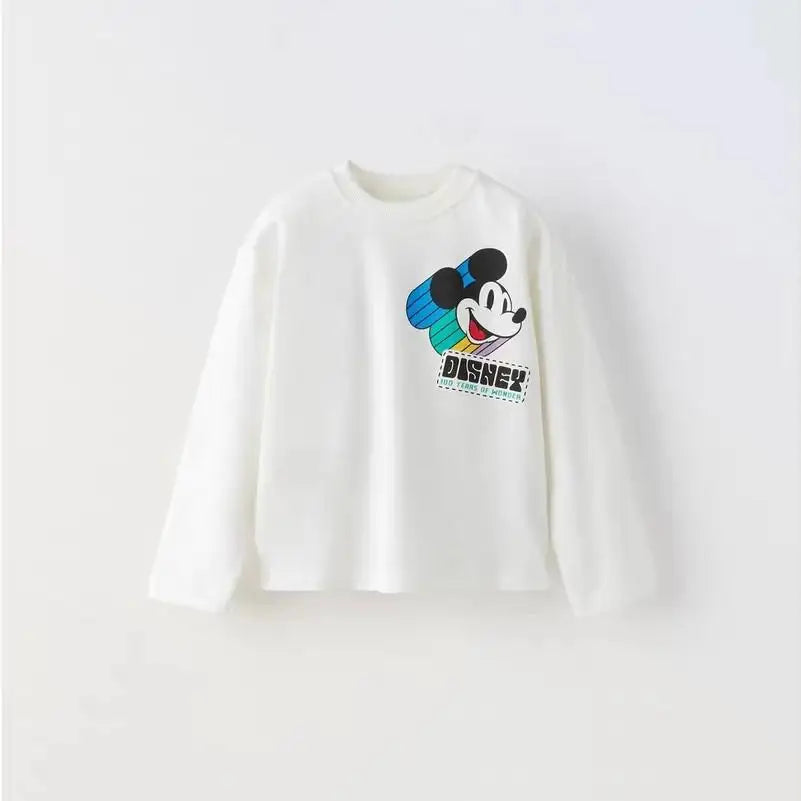 Mickey Printed Children Spring Bottoming Shirt Crewneck Long Sleeve T-shirt Fashion New Kids Clothing Boy Girl Base Shirt Blouse