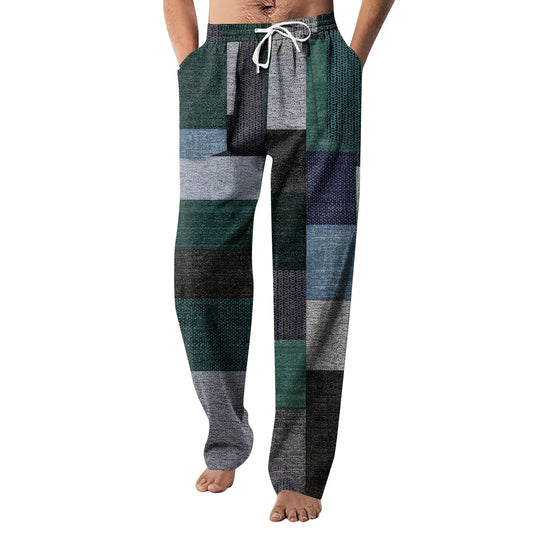 2024 Men's Trousers Cotton Linen Fashion Casual Pants Printed Breathable Loose Trousers Straight Drawstring Pants Streetwear Men