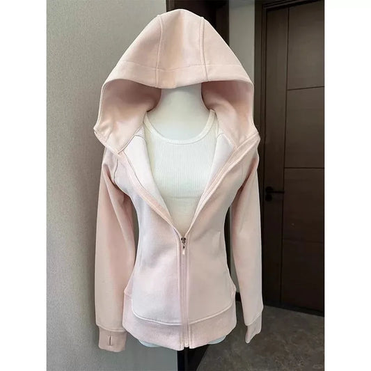 Hoodies Women Clothing Hip Hop Street Vintage Waist Tightening Zip Up Hoodie Woman Clothes Casual Versatile Sweatshirt Tops