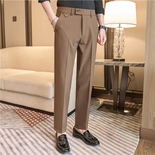 Men's High-Grade Trousers, Stretch Waist, Casual Trousers Slim Fit Navy Blue, Business All-Match,Male Pants