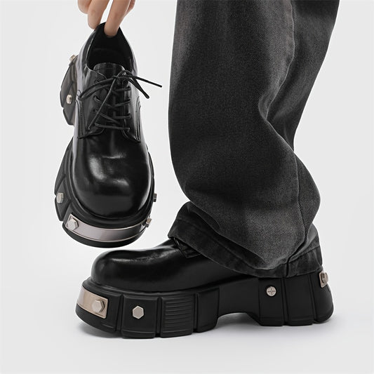 Men's Solid Color High Top Platform Derby Boots, Comfy Non Slip Durable Rubber Sole Microfiber Upper Dress Shoes, Men's Daily Footwear