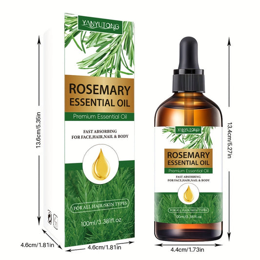 100ml Rosemary Essential Oil, Haircare Product, Moisturizing Scalp Strengthening Oil, for Split End Care, Eyebrows, Eyelashes, Face, Skin, Body, All Hair Types, with Glycerin, Unisex - Adult, Dry Hair, Moisturizing Cream