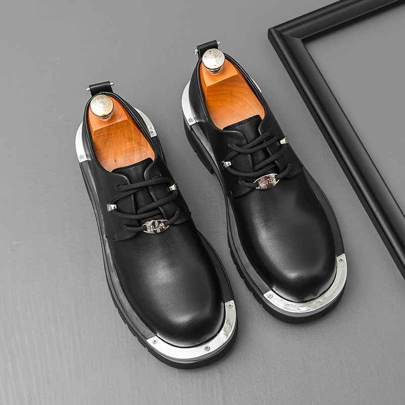 Men'S Genuine Oxford Shoes - Thick Sole, Lace-Up, Round Toe, Black & Brown, Casual & Formal Wear, All-Season Comfort, Rubber Sole, Microfiber Upper, Perfect for Office, Parties, and Outdoor Events, Formal Footwear | Classic O