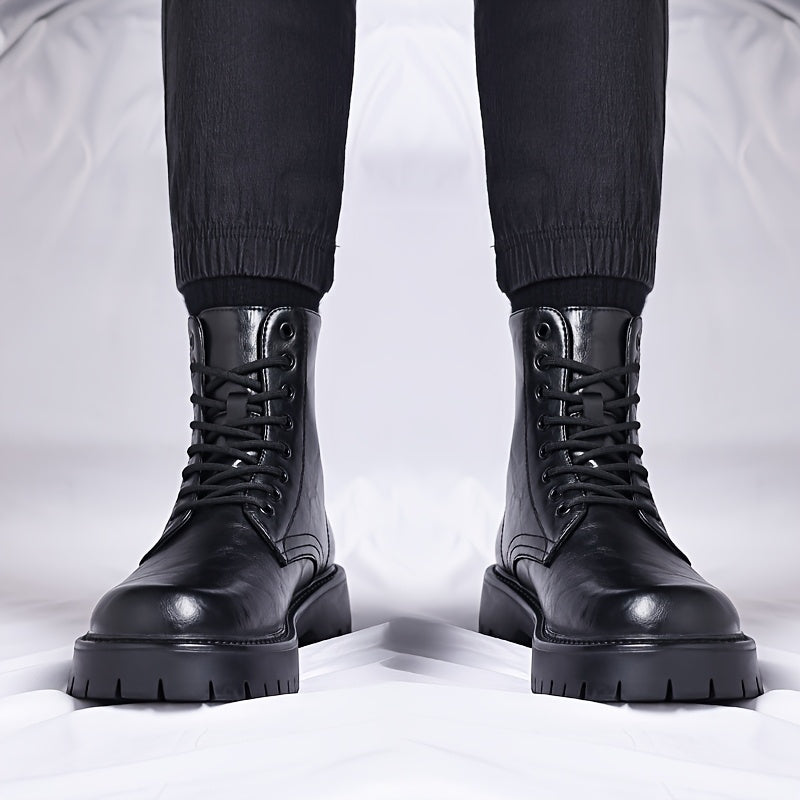 Men's Genuine Motorcycle Boots - Stylish Brown Lace-Up Ankle Boots with Rugged Rubber Sole for Hiking, Camping & Outdoor Adventures, Hiking Boots