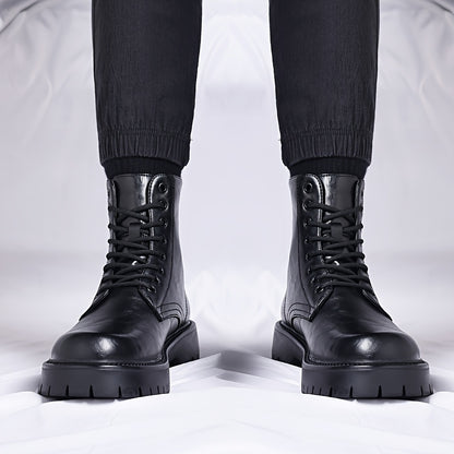 Men's Genuine Motorcycle Boots - Stylish Brown Lace-Up Ankle Boots with Rugged Rubber Sole for Hiking, Camping & Outdoor Adventures, Hiking Boots