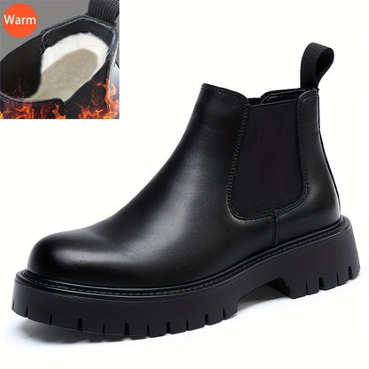 Men'S Winter Chelsea Boots - Slip-On Ankle Boots with Non-Slip Rubber Sole, Warm Fleece - Brown Formal & Casual Shoes for Everyday, Office, Winter Boots, Office Footwear