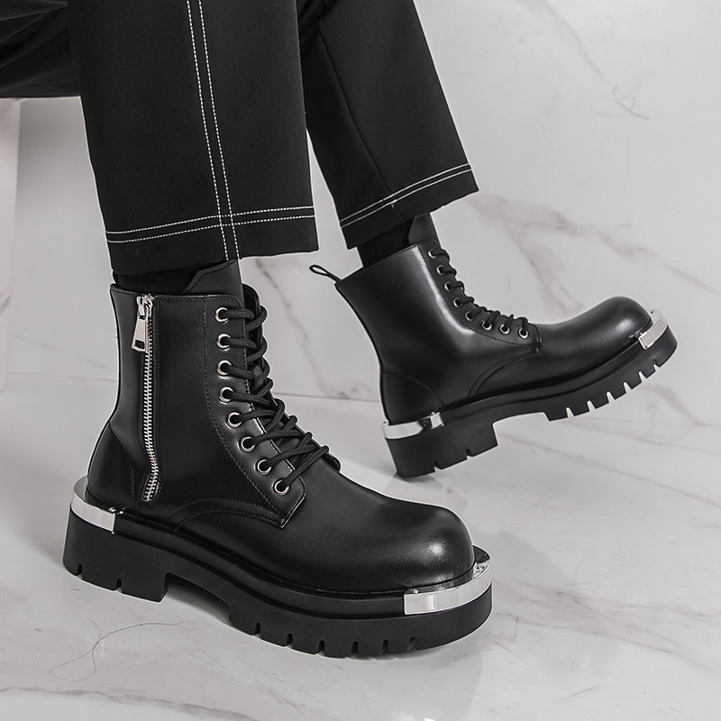 Men'S Chunky Platform Boots - Thick Platform Sole for Height Increase, Synthetic Cover Upper & Non-Slip Rubber Outsole, Zipper Closure, Round Toe - Formal & Casual Shoes for Business, Streetwear, Everyday - Fall/Winter Boots