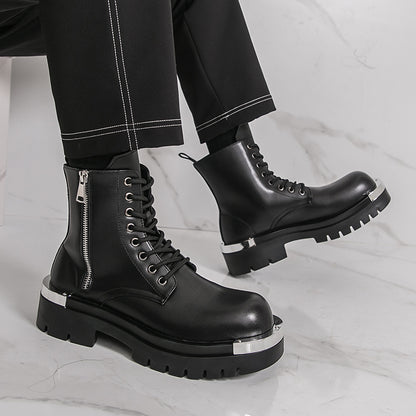 Men'S Chunky Platform Boots - Thick Platform Sole for Height Increase, Synthetic Cover Upper & Non-Slip Rubber Outsole, Zipper Closure, Round Toe - Formal & Casual Shoes for Business, Streetwear, Everyday - Fall/Winter Boots
