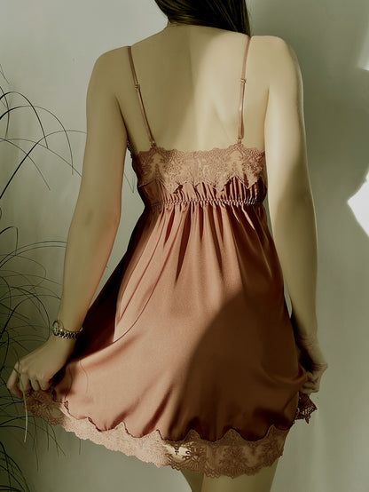 Contrast Lace Pajama Set, Deep V Slip Dress & Long Sleeve Robe With Belt, Women's Sleepwear & Loungewear