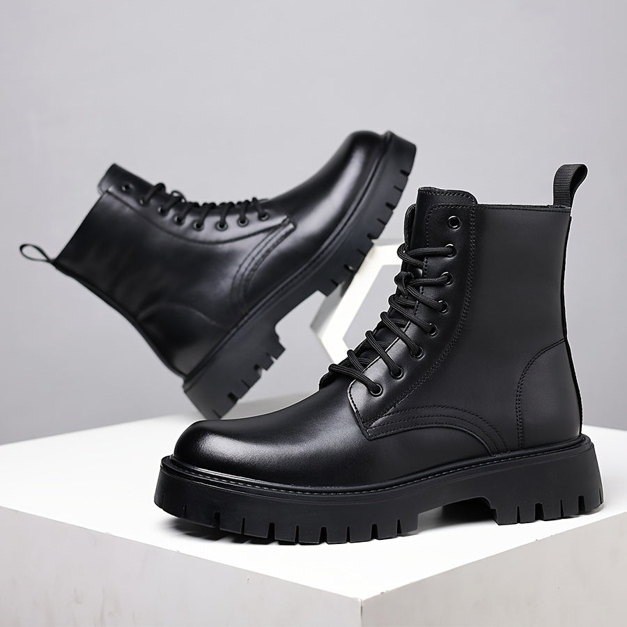 Men's Black Ankle Boots - Lace-Up, Round Toe, Thick Rubber Sole, Versatile Casual & Formal Wear, Everyday Footwear, Laceup Boot, Durable Construction