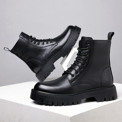 Men's Black Ankle Boots - Lace-Up, Round Toe, Thick Rubber Sole, Versatile Casual & Formal Wear, Everyday Footwear, Laceup Boot, Durable Construction