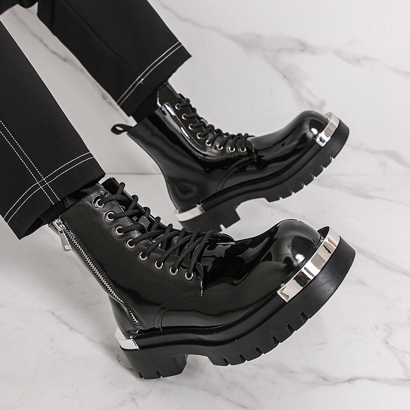 Men'S Chunky Platform Boots - Thick Platform Sole for Height Increase, Synthetic Cover Upper & Non-Slip Rubber Outsole, Zipper Closure, Round Toe - Formal & Casual Shoes for Business, Streetwear, Everyday - Fall/Winter Boots