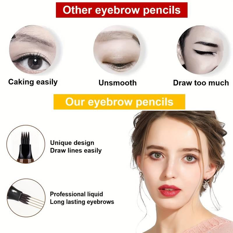 Waterproof Eyebrow Pen, Microblading Eyebrow Pencil With 4 Split Head, Natural Looking Brows Makeup ( 5 Colors )