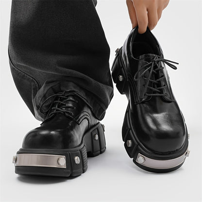 Men's Solid Color High Top Platform Derby Boots, Comfy Non Slip Durable Rubber Sole Microfiber Upper Dress Shoes, Men's Daily Footwear