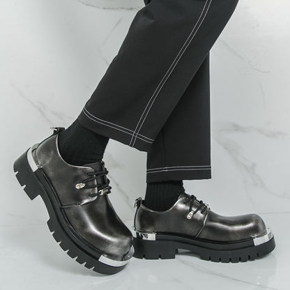 Men'S Chunky Platform Dress Shoes - Slip-Resistant Rubber Sole, Lace-Up Formal & Business Shoes, Glossy Black Faux Cover for Office, Wedding, Party - Cushioned Insole & Non-Slip Outsole, Office Footwear, Sleek Shoe Design, Du