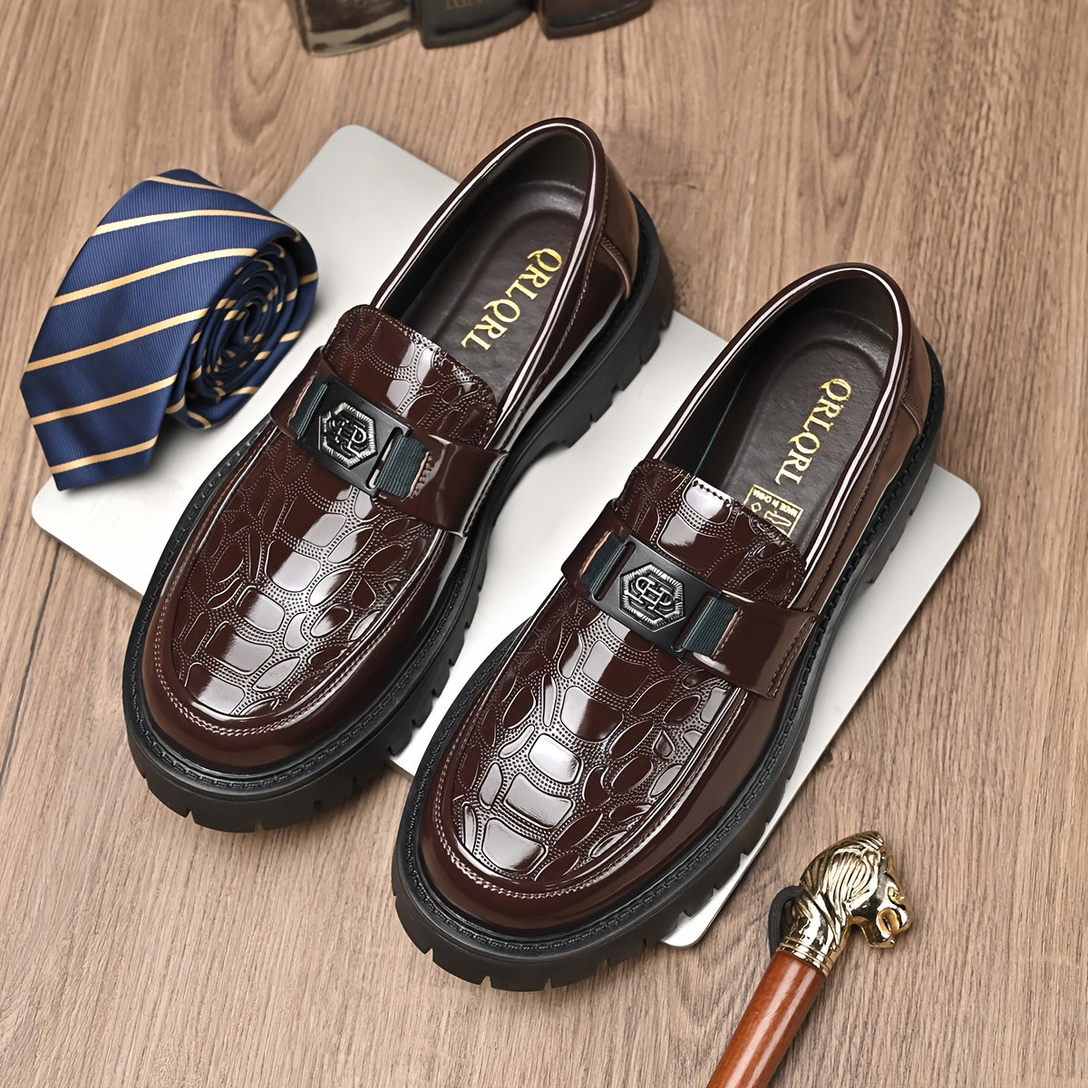 Men's British Style Slip-On Chunky Platform Shoes - Height Increasing Low-Top s with Rubber Sole, Wide Widths (Big & Tall) for Weddings, Business & Casual Wear