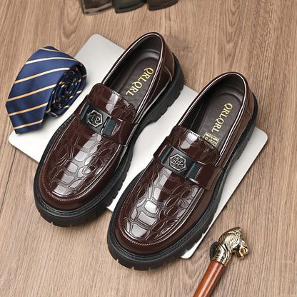 Men's British Style Slip-On Chunky Platform Shoes - Height Increasing Low-Top s with Rubber Sole, Wide Widths (Big & Tall) for Weddings, Business & Casual Wear