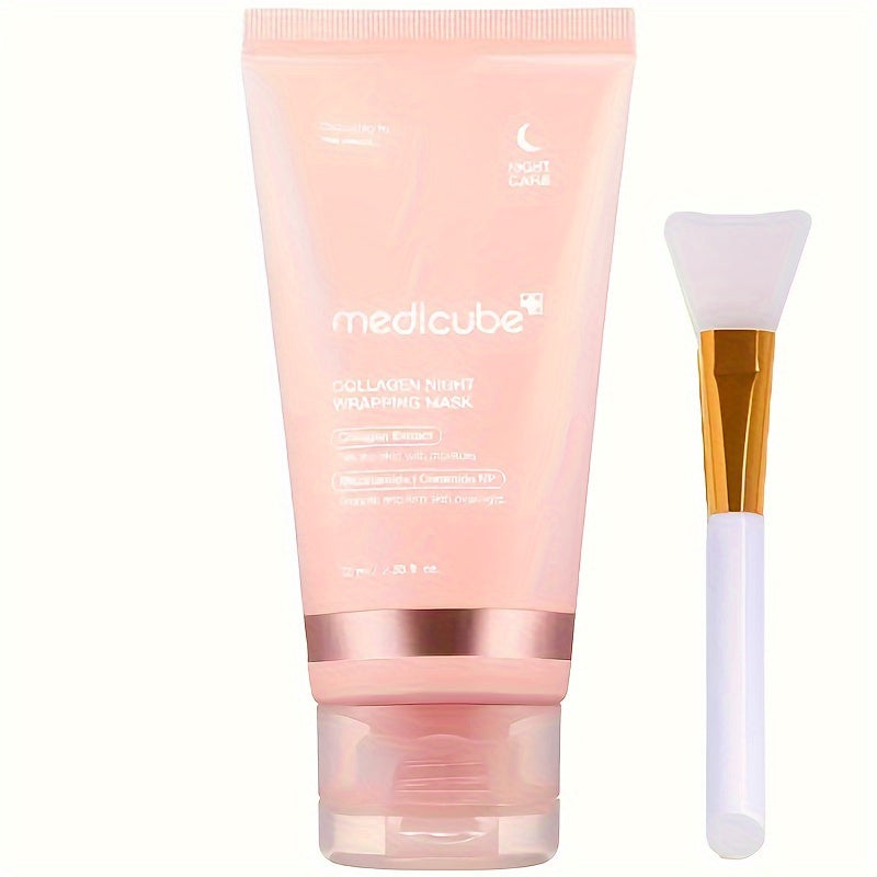 Medicube Collagen Overnight -Off Mask with Mask Brush Set- Elastic and Moisturizing Care, Smooth the Light Beige- Hydrolyzed Collagen Brightens Light Beige- Korean Skincare, 2.53oz