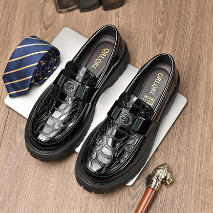 Men's British Style Slip-On Chunky Platform Shoes - Height Increasing Low-Top s with Rubber Sole, Wide Widths (Big & Tall) for Weddings, Business & Casual Wear