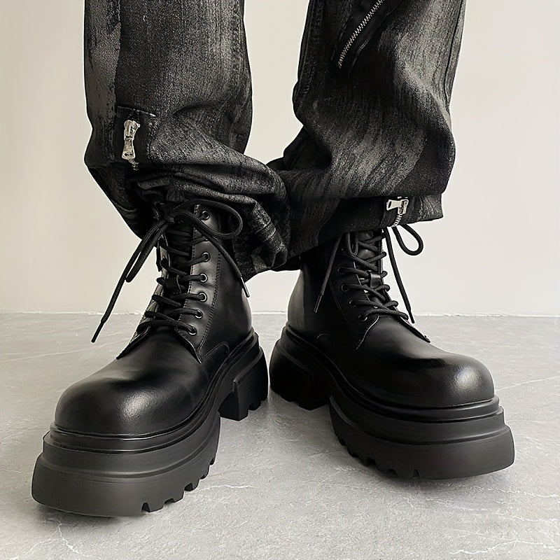 Men's Heavy-Duty Thick Rubber Sole Boots - -Terrain Traction, Upper & Round Toe Design for, Casual & Casual ttire, Sole Boots For Men