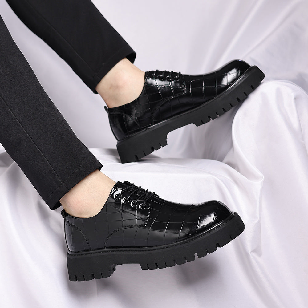 Men'S Glossy Green Derby Shoes - Low-Top Lace-Up Dress Shoes with Thick Rubber Sole, Synthetic Cover Upper & Cushioned Insole - Formal & Business Casual Shoes for Office, Parties - Easy-clean Elegant Footwear, Office Footwear