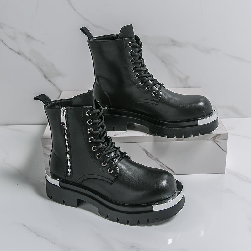 Men'S Chunky Platform Boots - Thick Platform Sole for Height Increase, Synthetic Cover Upper & Non-Slip Rubber Outsole, Zipper Closure, Round Toe - Formal & Casual Shoes for Business, Streetwear, Everyday - Fall/Winter Boots