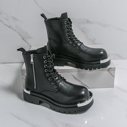Men'S Chunky Platform Boots - Thick Platform Sole for Height Increase, Synthetic Cover Upper & Non-Slip Rubber Outsole, Zipper Closure, Round Toe - Formal & Casual Shoes for Business, Streetwear, Everyday - Fall/Winter Boots