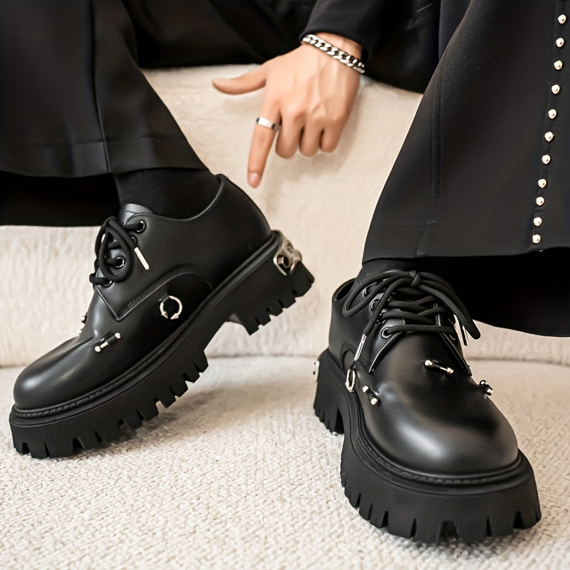 Men's Retro Casual Shoes with Thick Sole Height Increase, Lace-Up, Round Toe, Synthetic Faux Upper, PVC Sole, Breathable Fabric Lining, Comfortable Insole