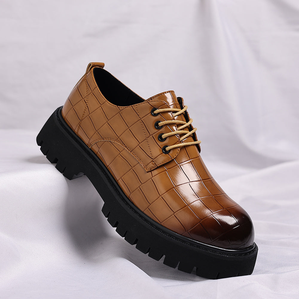 Men'S Glossy Green Derby Shoes - Low-Top Lace-Up Dress Shoes with Thick Rubber Sole, Synthetic Cover Upper & Cushioned Insole - Formal & Business Casual Shoes for Office, Parties - Easy-clean Elegant Footwear, Office Footwear