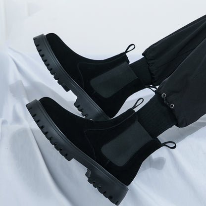 Men's Classic British Style Chunky Sole Ankle Boots - Faux Cover with Elastic Side Panels, Round Toe & Lace-Up Closure for Business Casual, Weddings, Parties - All-Season Versatile Footwear, Wedding Shoes, Durable Rubber Sole