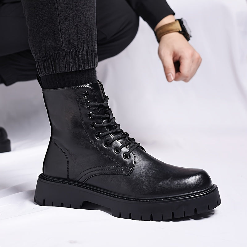 Men's Genuine Motorcycle Boots - Stylish Brown Lace-Up Ankle Boots with Rugged Rubber Sole for Hiking, Camping & Outdoor Adventures, Hiking Boots