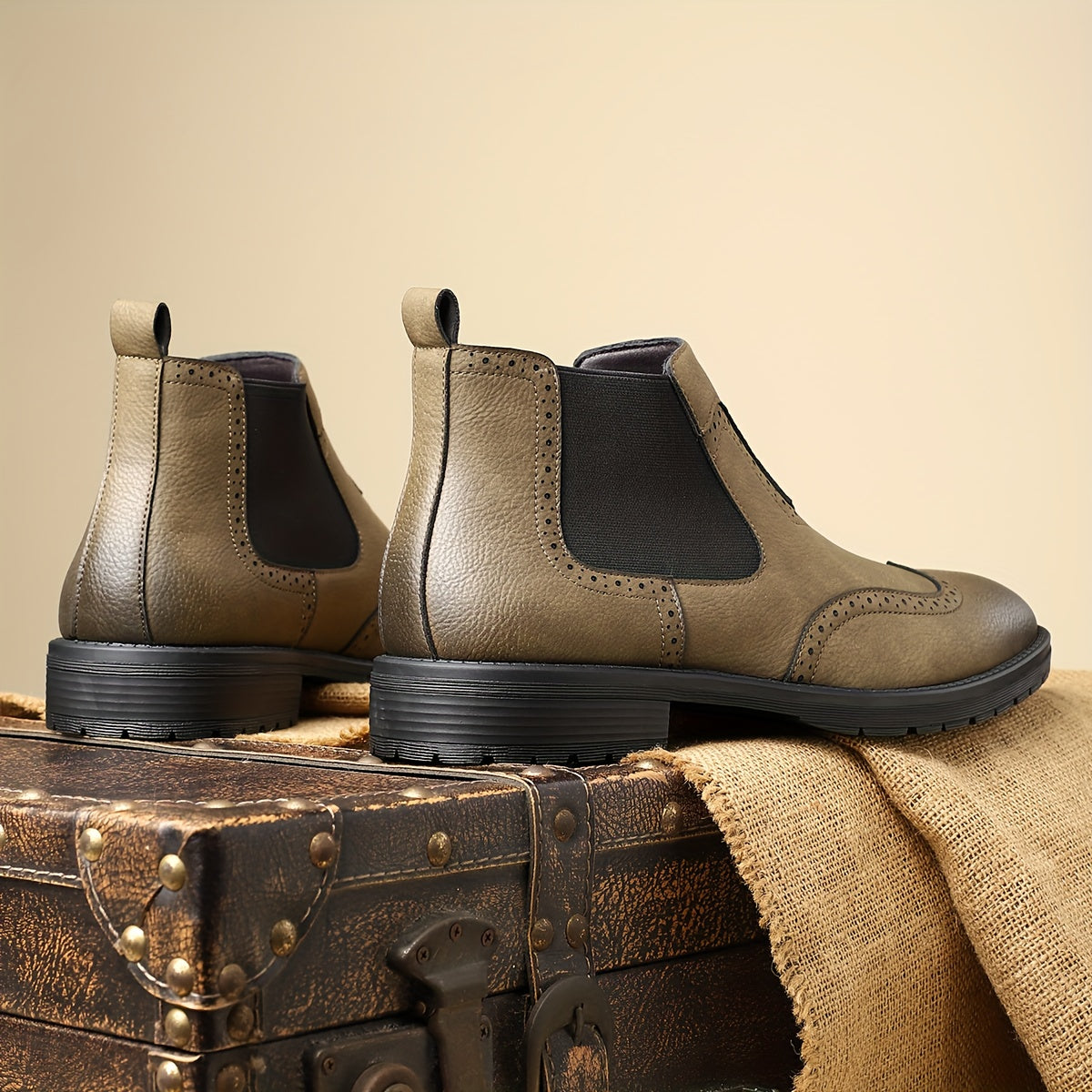 Men's Slip-On Short Boots - PU Upper & Rubber Sole, Glossy Black Round Toe Ankle Boots with Elastic Panel, All-Season Casual s for Office