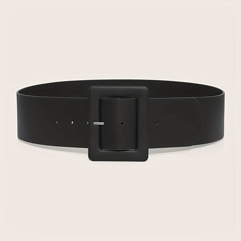Plus Size Wide PU Belt Simple Square Buckle Women Coat Belt Trend Dress Girdle Decorative Waistband