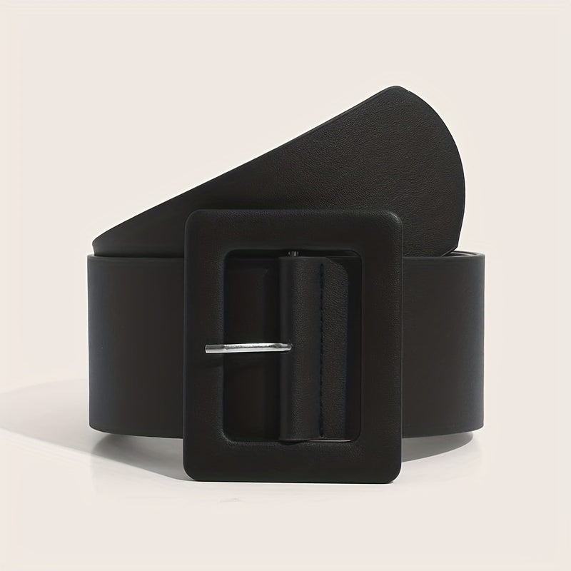 Plus Size Wide PU Belt Simple Square Buckle Women Coat Belt Trend Dress Girdle Decorative Waistband