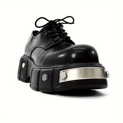 Stylish Men's Derby Shoes - Premium Round Toe, Thick Sole for Height Boost, Lace-Up, Microfiber Faux, Perfect for Casual Wear, Iron Head, British Style