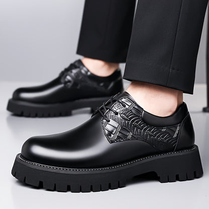 Men'S Business Casual Shoes - Thick Platform Sole for Height Increase & Cushioned Comfort, Lace-Up Formal & Everyday Shoes - Non-Slip Rubber Outsole - All-Season Office, Meetings, Events - Black - Durable & Easy-Clean -like U