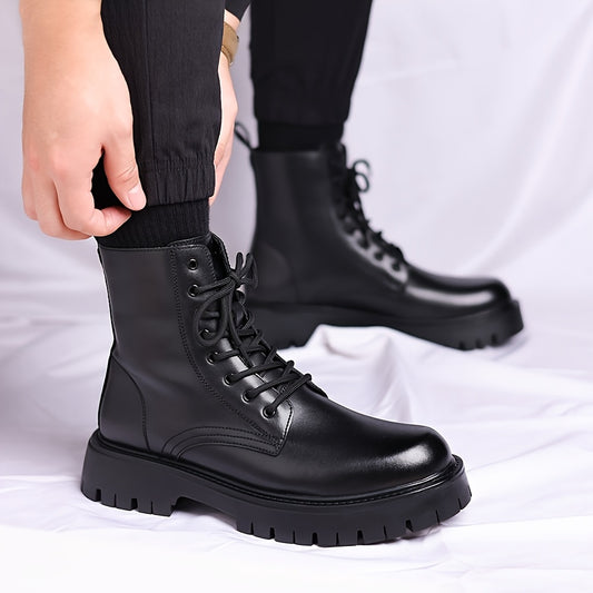 Men's Black Ankle Boots - Lace-Up, Round Toe, Thick Rubber Sole, Versatile Casual & Formal Wear, Everyday Footwear, Laceup Boot, Durable Construction