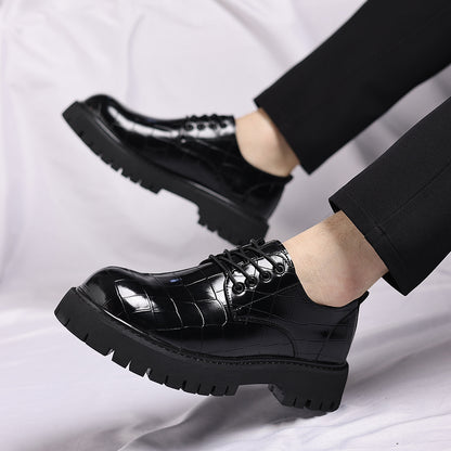 Men'S Glossy Green Derby Shoes - Low-Top Lace-Up Dress Shoes with Thick Rubber Sole, Synthetic Cover Upper & Cushioned Insole - Formal & Business Casual Shoes for Office, Parties - Easy-clean Elegant Footwear, Office Footwear