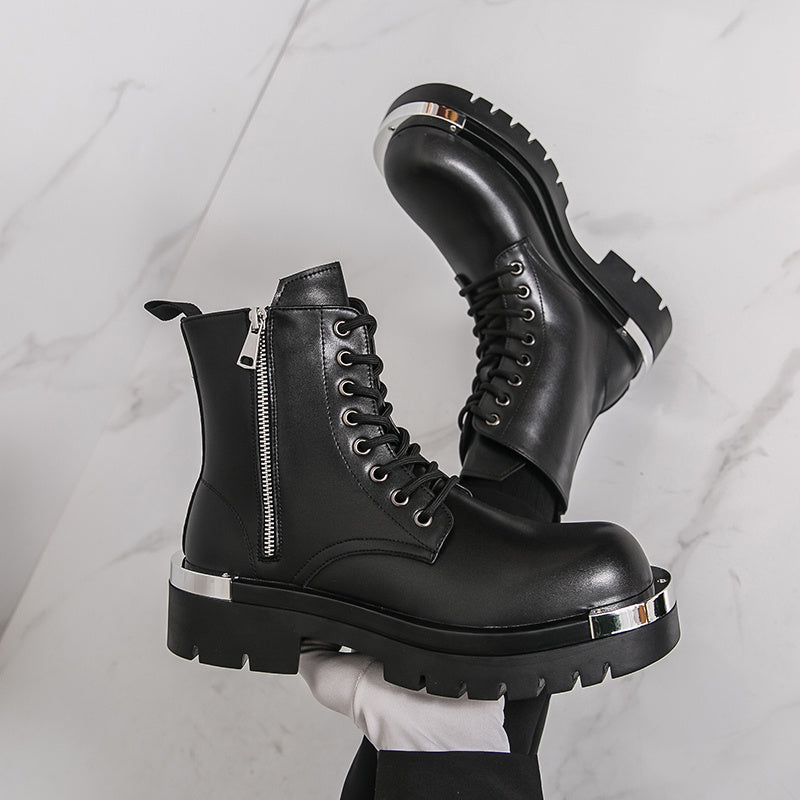 Men'S Chunky Platform Boots - Thick Platform Sole for Height Increase, Synthetic Cover Upper & Non-Slip Rubber Outsole, Zipper Closure, Round Toe - Formal & Casual Shoes for Business, Streetwear, Everyday - Fall/Winter Boots