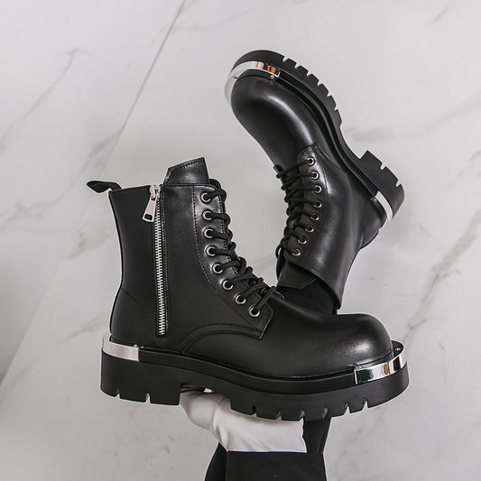 Men'S Chunky Platform Boots - Thick Platform Sole for Height Increase, Synthetic Cover Upper & Non-Slip Rubber Outsole, Zipper Closure, Round Toe - Formal & Casual Shoes for Business, Streetwear, Everyday - Fall/Winter Boots