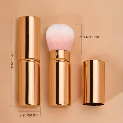 1pc Portable Retractable Makeup Brush Set - Travel Face Blush Brush with Cap for Foundation, Color, Highlight, Contour, Blush, Flawless, Powder Cosmetics (Rose Gold)