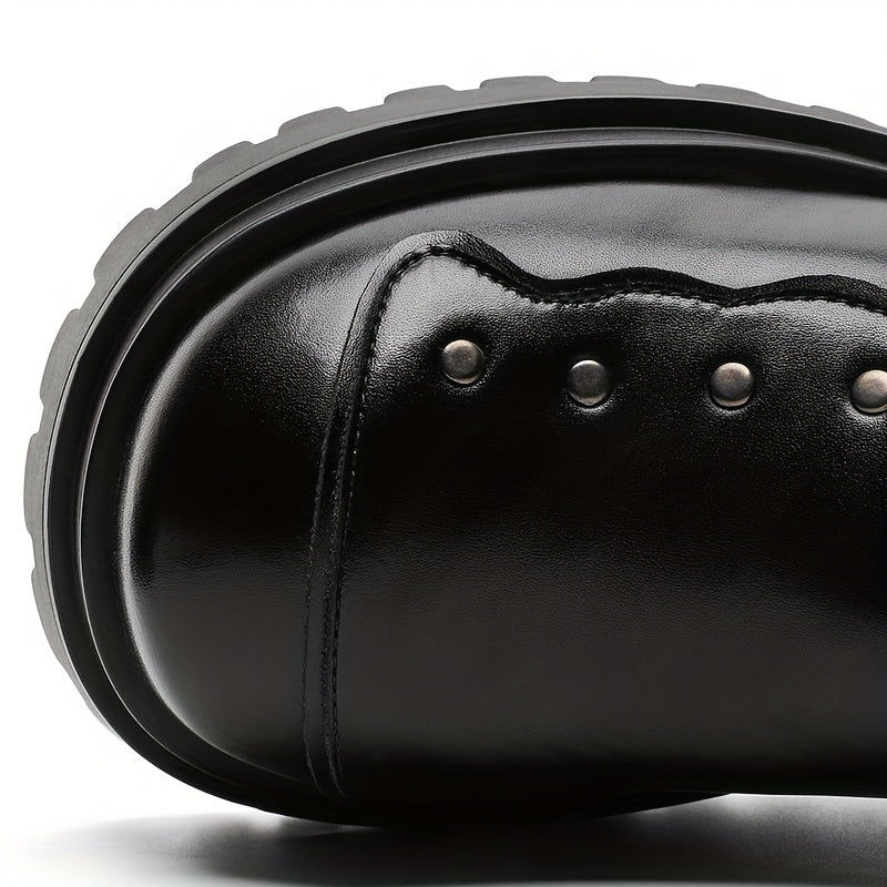 Men's Chunky Platform Zip-Up Ankle Boots - Punk Rock Style Upper & Rubber Sole, Slip-On Design for All-Season Comfort - Ideal for Concerts, Nightclubs, Motorcycle Riding & Casual Outings, Nightclub Footwear, Side Zipper Boot,