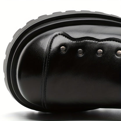 Men's Chunky Platform Zip-Up Ankle Boots - Punk Rock Style Upper & Rubber Sole, Slip-On Design for All-Season Comfort - Ideal for Concerts, Nightclubs, Motorcycle Riding & Casual Outings, Nightclub Footwear, Side Zipper Boot,